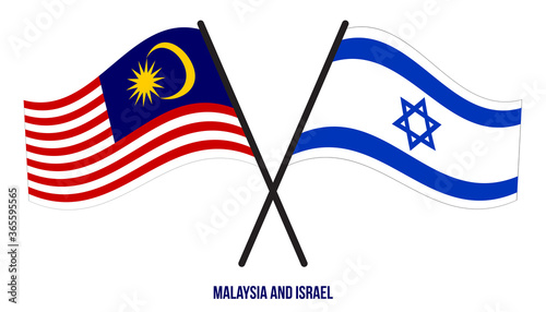 Malaysia and Israel Flags Crossed And Waving Flat Style. Official Proportion. Correct Colors.