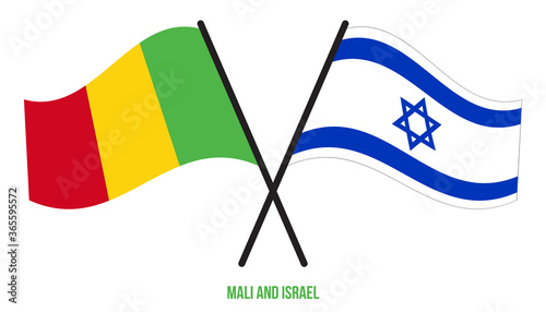 Mali and Israel Flags Crossed And Waving Flat Style. Official Proportion. Correct Colors.