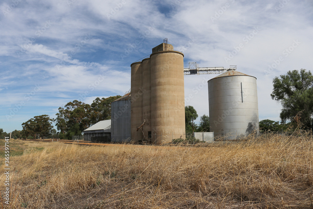 cement and metal silos at the disused Goornong railway station