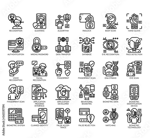 Set of biometric thin line and pixel perfect icons for any web and app project.