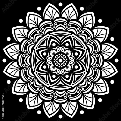 White mandala on black Pattern Stencil Doodles Sketch