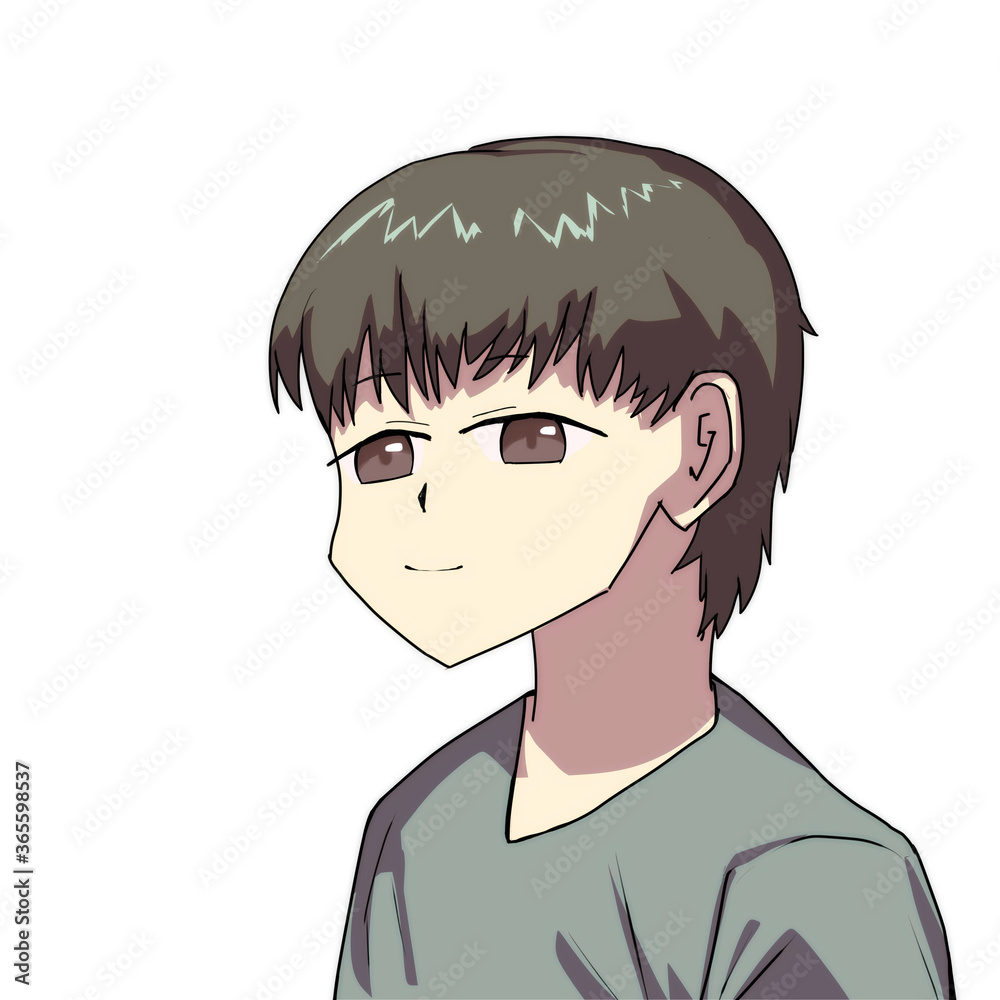 微かに微笑む中性的なショートヘアの人物 微かに微笑む中性的なショートヘアの人物