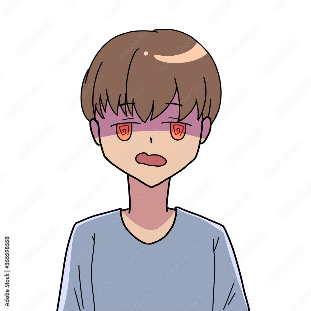 ストレスと過労で目を回した若い茶髪の男性 ストレスと過労で目を回した若い茶髪の男性