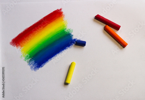 rainbow painted by using chalk colors on white background. LGBT concept
