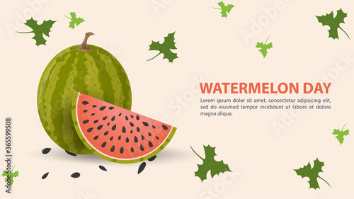 A berry a watermelon and a slice lie on the surface of the event label with space for text for the design of business cards backgrounds and websites
