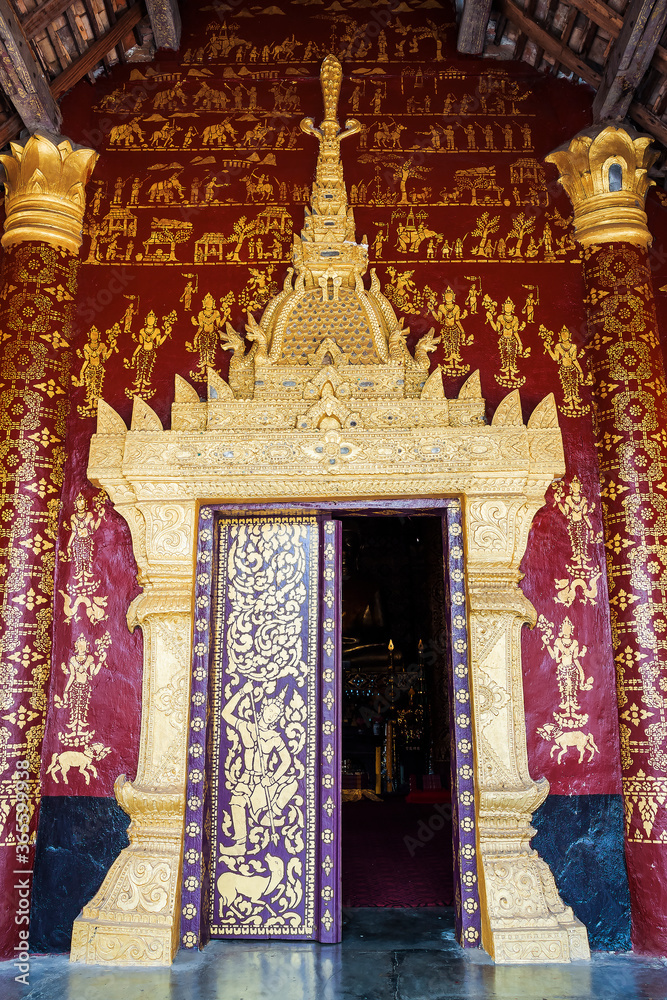 Luang Prabang, Laos - February 17, 2012: The door of laos temple in luang prabang, laos.