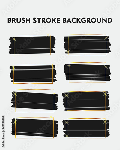Black Brush Stroke with Gold Rectangle Background Set for Logo, Text, and Image. Flat Abstract Vector Background. Design Element.