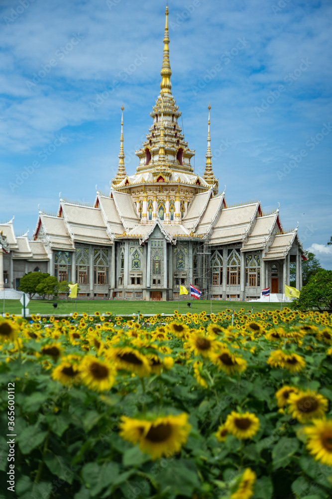 Wat Luang Phor Toh temple with sunflowers