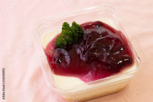 blueberry cheese cake in take away plastic cup