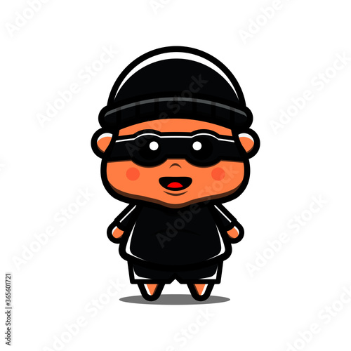 Cute Thief Boy Vector Icon Illustration. Isolated on white background. Cartoon Style Suitable for Sticker, Web Landing Page, Banner, Flyer, Mascots, poster.