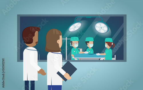 Surgeon team in surgery room flat design vector illustration
