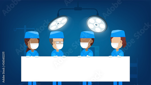 Surgeons with blank board flat design vector illustration