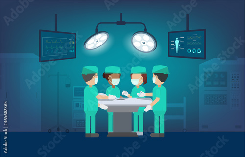 Surgeon team in surgery room flat design vector illustration