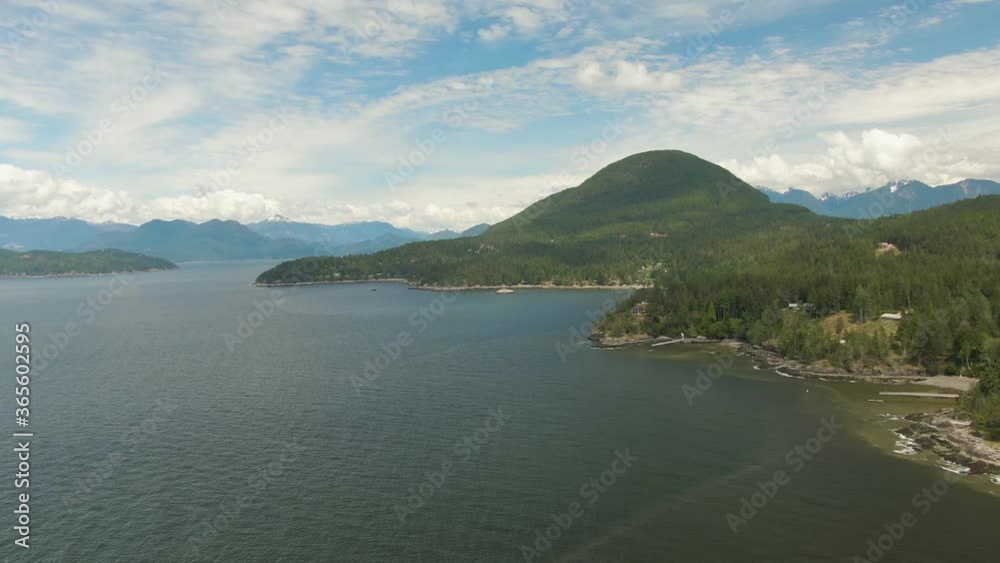 Aerial View of Bowen Island during a vibrant sunny day. Located in Howe Sound, near Vancouver, British Columbia. Canada.