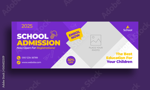 Kids school education admission timeline cover layout and web banner template