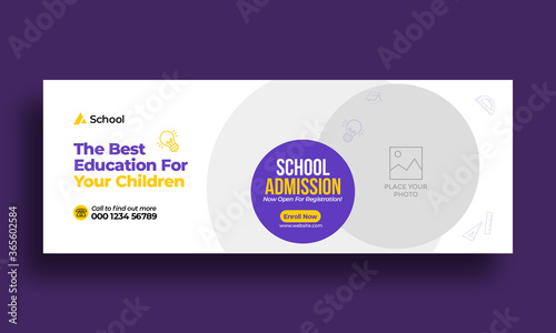 Kids school education admission timeline cover layout and web banner template