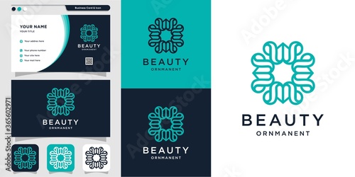 Beauty ornament with logo style and business card design, luxury, abstract, beauty, icon Premium Vector