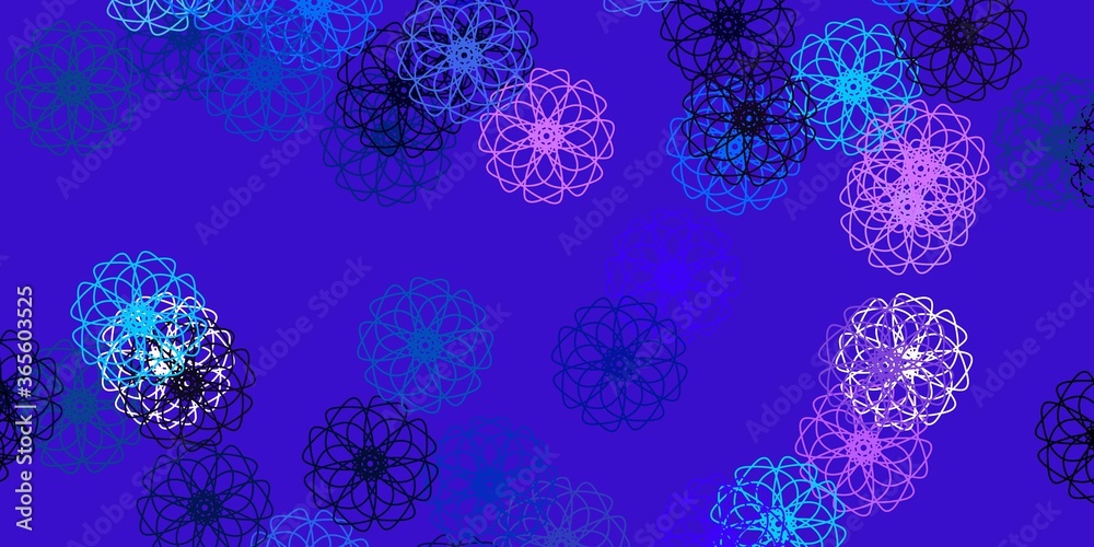 Light Pink, Blue vector doodle template with flowers.