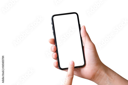 Fotografia Hand with mobile smart phone Isolated on white background