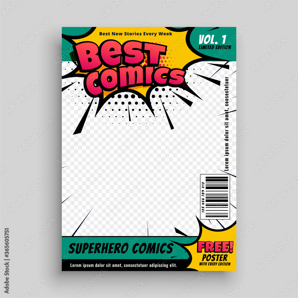 Fototapeta premium Superhero comic magazine front cover page design