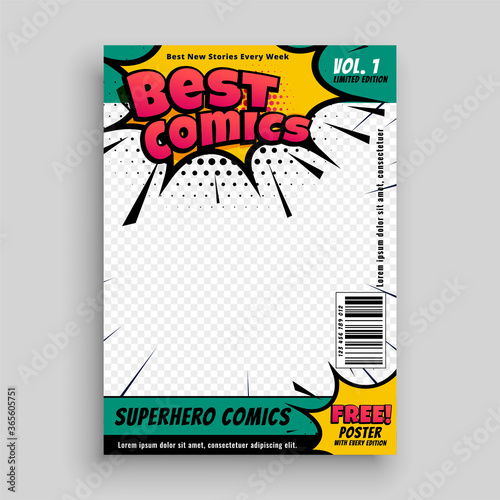 Superhero comic magazine front cover page design