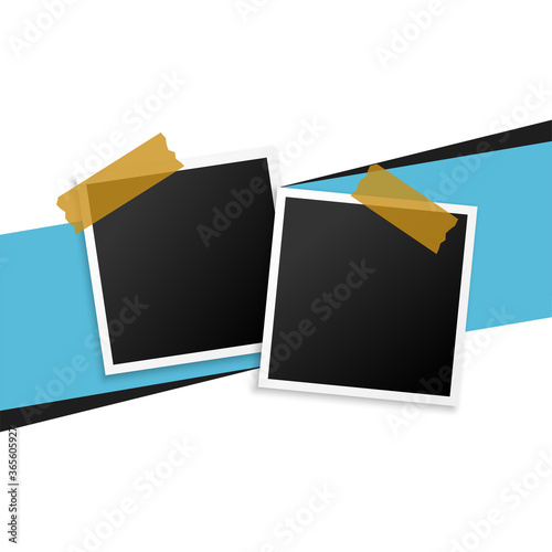 two photo frames with tape background design