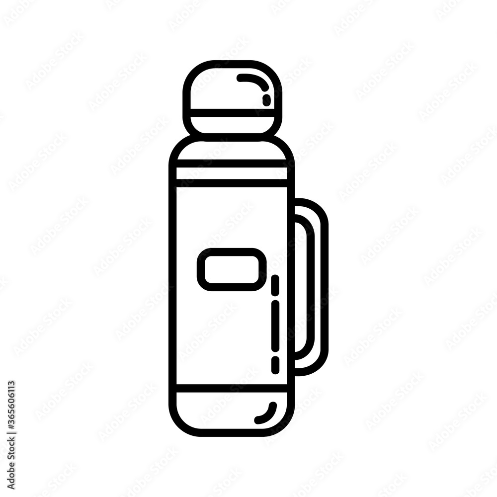 Trekking thermos bottle flat line icon. Camping or hiking element vector isolated image on white background. Glyph pictogram for web, mobile and infographics Trekking thermos bottle flat line icon. Camping or hiking element vector isolated image on white background. Glyph pictogram for web, mobile and infographics