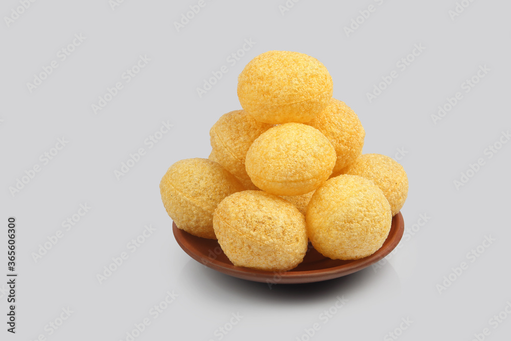 Indian food Home made Pani puri on gray background Indian food Home made Pani puri on gray background