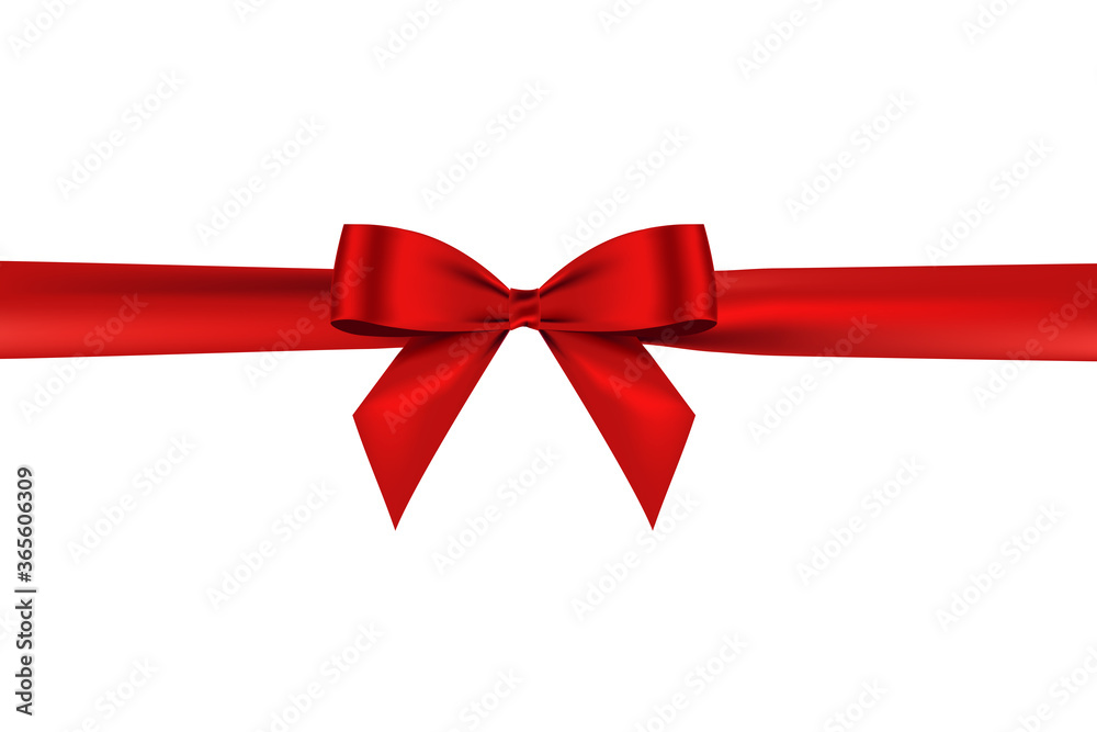 Shiny satin realistic red bow and ribbon for decorative your greeting card brochure or website vector isolated on white background. Shiny satin realistic red bow and ribbon for decorative your greeting card brochure or website vector isolated on white background.