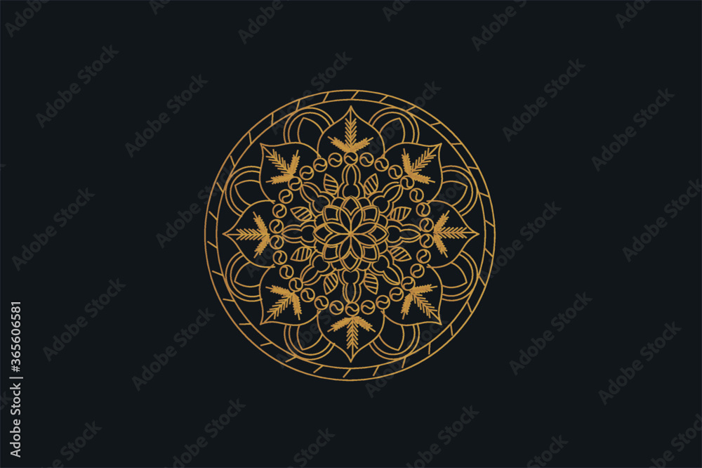 golden mandala on black background