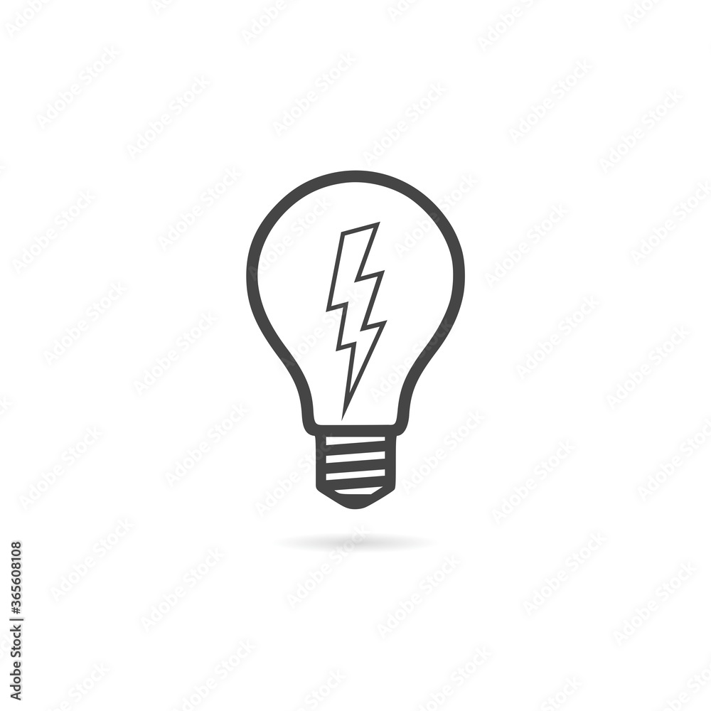 Light bulb with lightning symbol icon with shadow Light bulb with lightning symbol icon with shadow