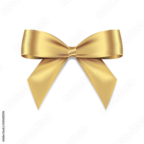 Golden bow realistic shiny satin with shadow vector EPS10 isolated on white background.