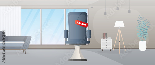 Office chair with vacancy table. The concept of search for employees, HR, vacancy. Vector.