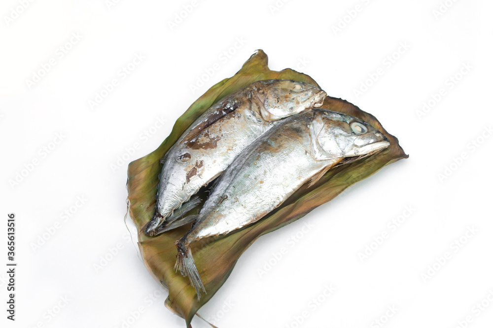 Rastrelliger brachysoma grill on banana leaves. Rastrelliger brachysoma grill on banana leaves.