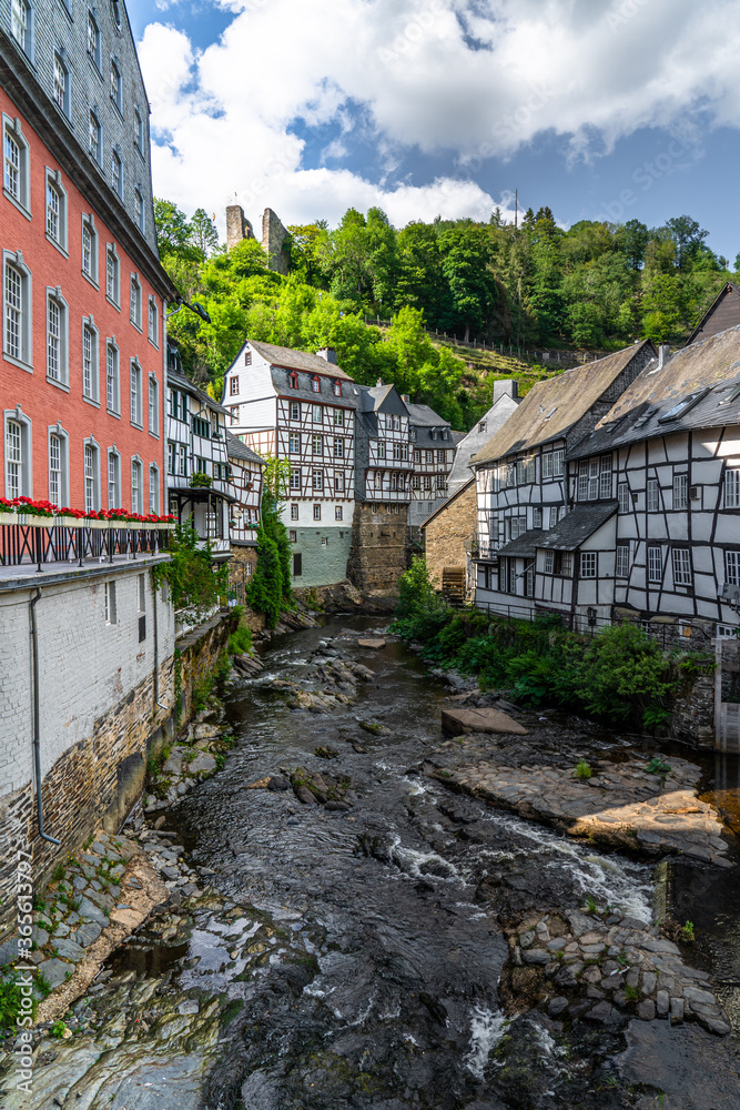 Monschau, the old town of monschau with the ruhr