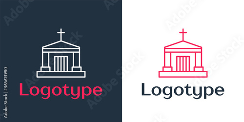 Logotype line Old crypt icon isolated on white background. Cemetery symbol. Ossuary or crypt for burial of deceased. Logo design template element. Vector.