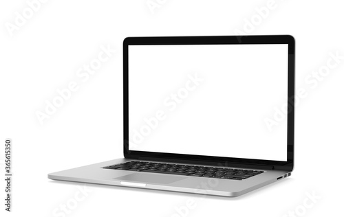 Laptop white gray mockup isolated object on white background with clipping path. Working at home and online education concept.