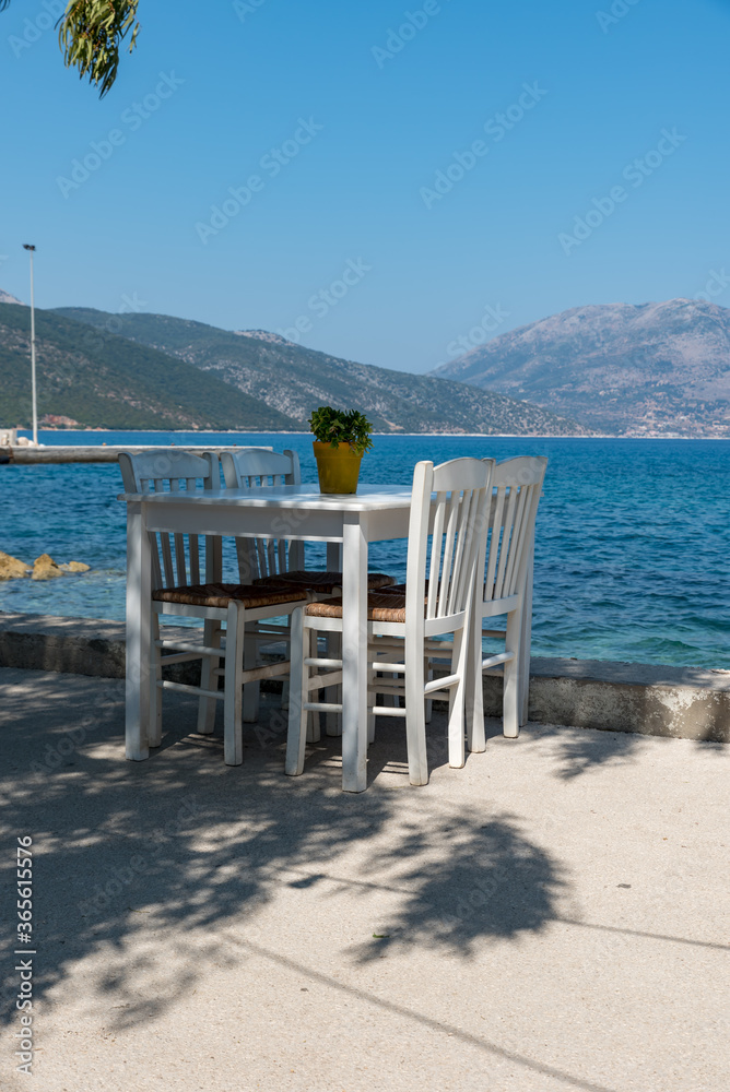 Restaurant table on the island of Kefalonia in Greece