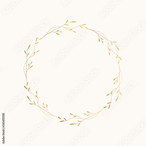 Gold colour wreath for summer design. Hand drawn vector illustration.