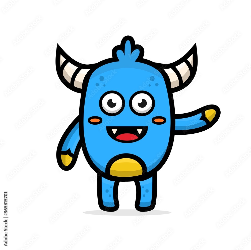 cartoon cute blue monster