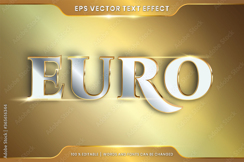 Text effect in 3d Euro words text effect theme editable metal gold silver color concept