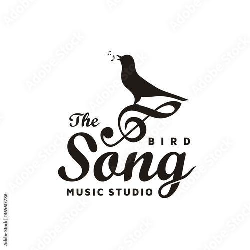 Vintage Singing Bird with Music Notes logo