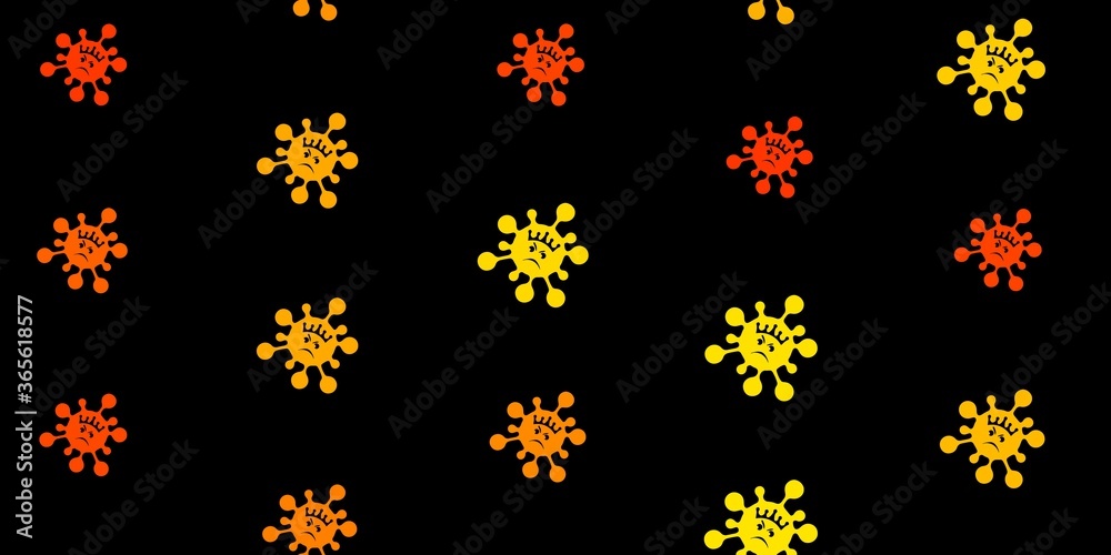 Dark yellow vector background with covid-19 symbols. Dark yellow vector background with covid-19 symbols.