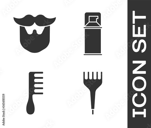Set Hairbrush, Mustache and beard, Hairbrush and Shaving gel foam icon. Vector.