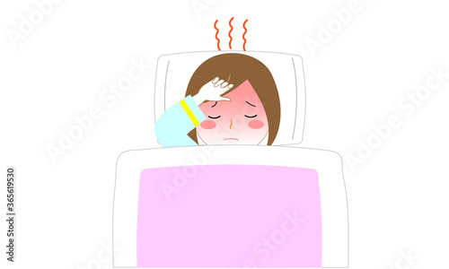 熱をだして寝込む女性