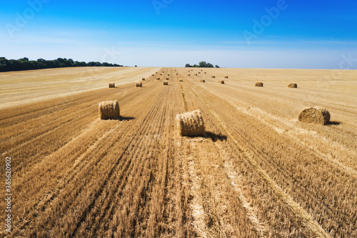 aerial view  Round Bales at the field