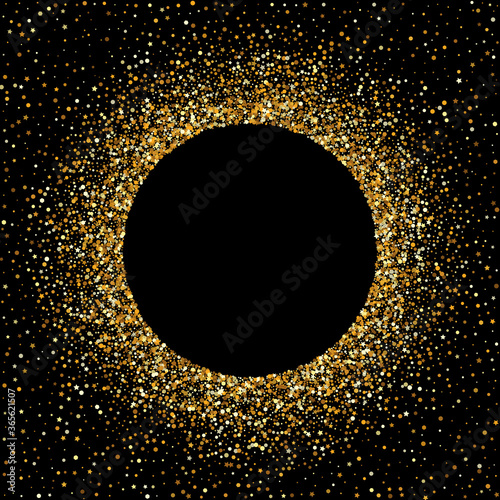 Gold Dust Falling Black Background. Vector Sequin 