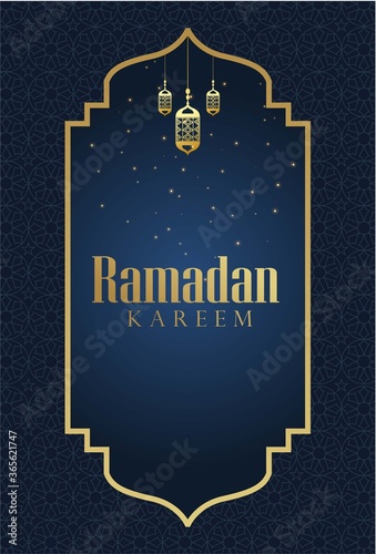 Crescent Islamic with Hanging Lantern for Ramadan Kareem and eid mubarak. Golden Half Moon pattern,background.vector illustration photo