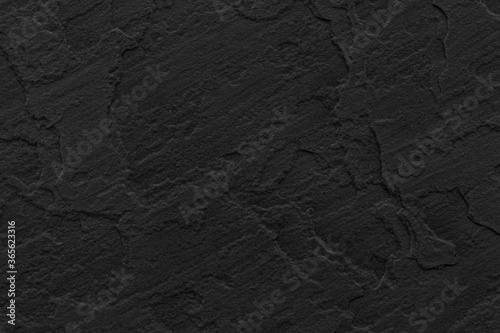 Black concrete stone texture for background in black. Cement and sand grey dark detail covering.