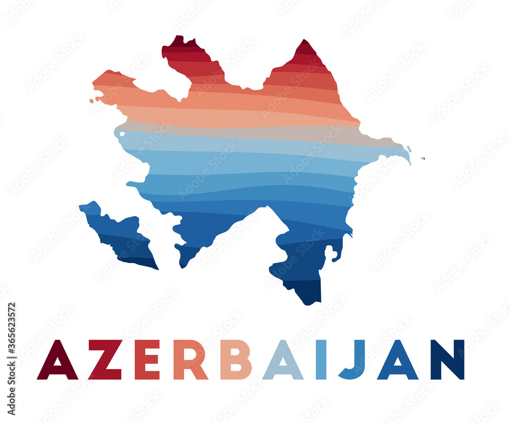 Obraz premium Azerbaijan map. Map of the country with beautiful geometric waves in red and blue colors. Vivid Azerbaijan shape. Vector illustration.